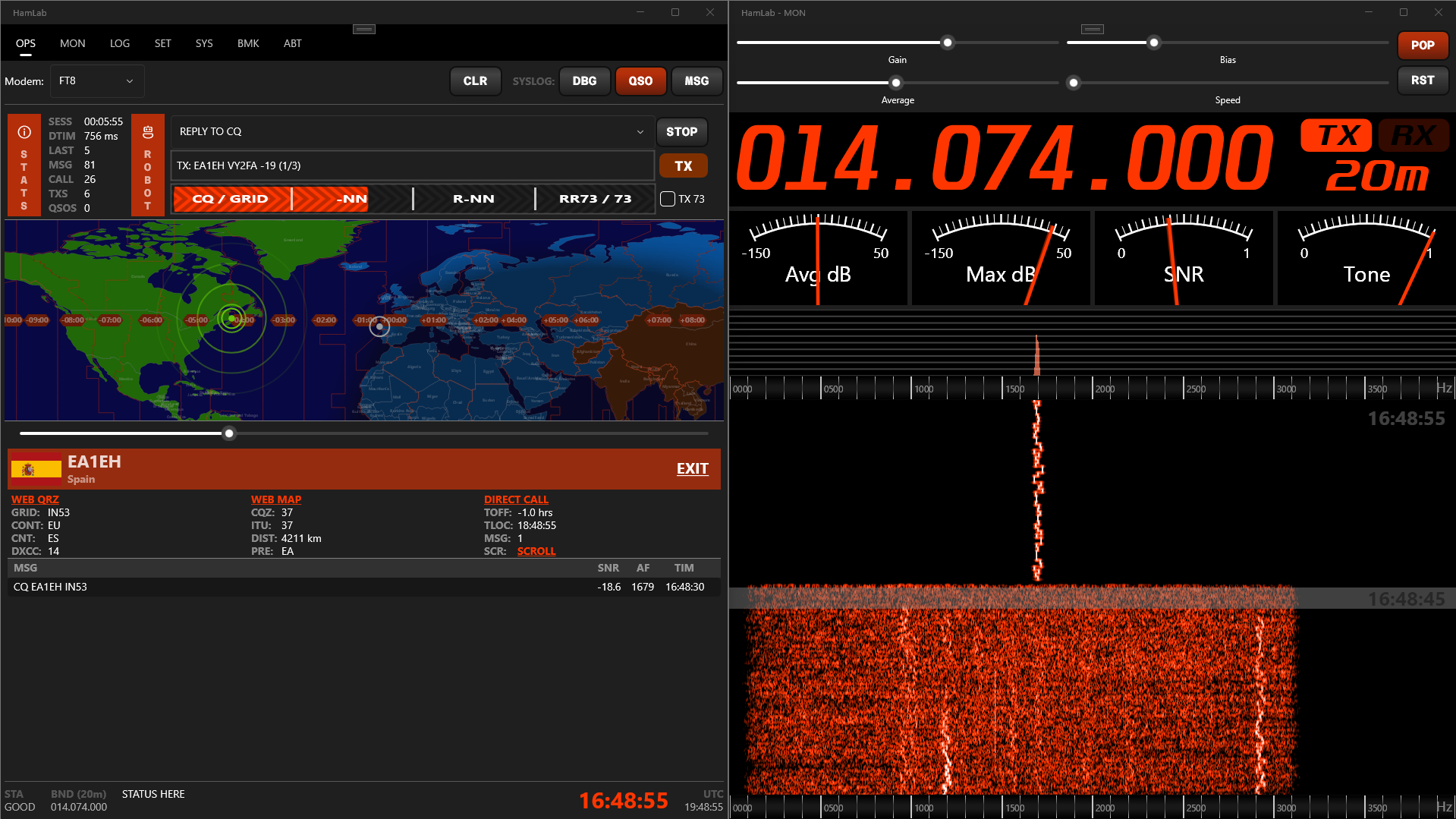 FT8LAB red accent theme screenshot